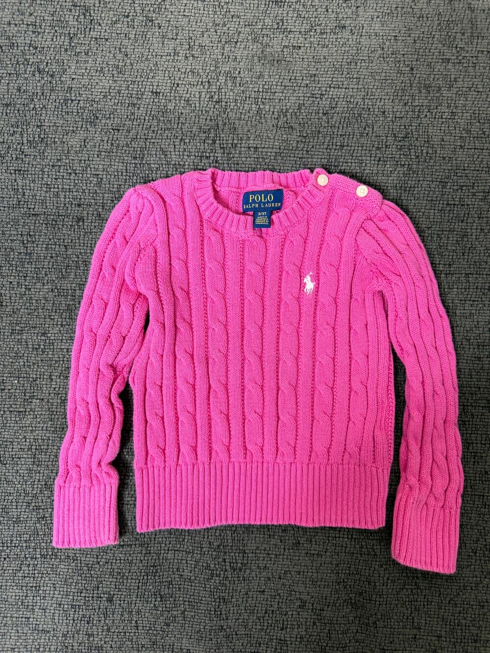 Polo Ralph Lauren Girls 3T Pink Cable Knit Cotton Crewneck Preppy Sweater